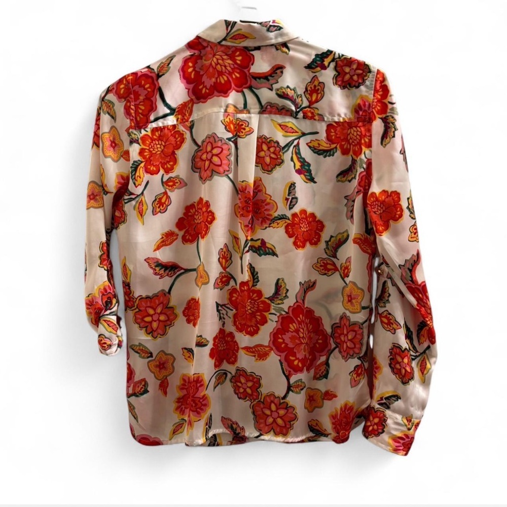 Floral Button-Up Shirt - White With Red Orange Bloom View 4
